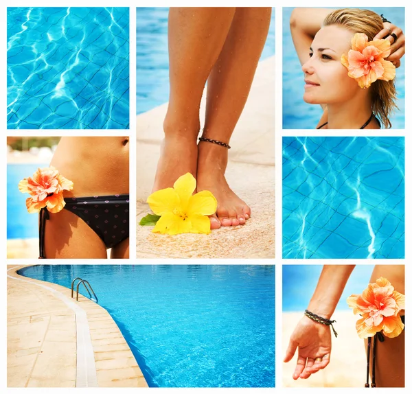 Bazén koláž. koncept dovolenou — Stock fotografie