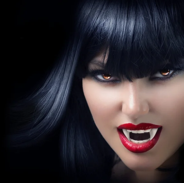 Halloween Vampire Beautiful Woman over black — Stock Photo, Image