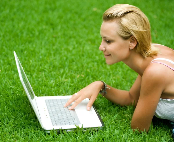 Beautiful Girl With Laptop Outdoor Royalty Free Stock Images