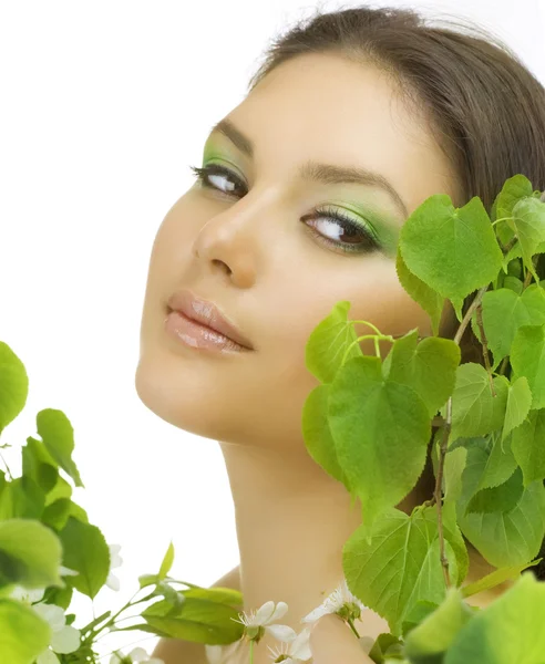 Beautiful Woman With Green Leaves Royalty Free Stock Photos