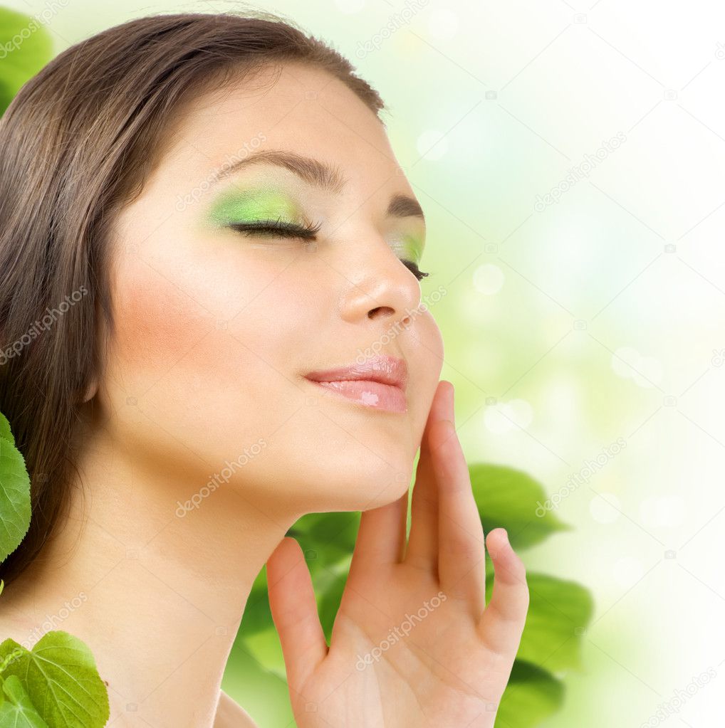 Spring Beauty Outdoors Applying The Natural Cosmetics. Perfect S