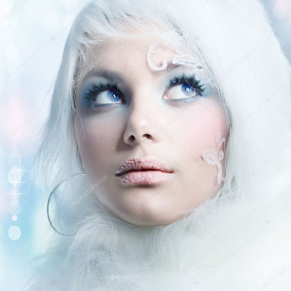Winter Beauty. High-key Fashion Art. Perfect makeup