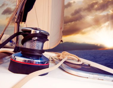 Yacht Sailing against sunset.Sailboat.Travel clipart