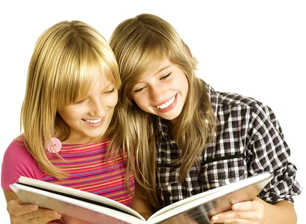 Two Teenage Girls reading The Book.Education — Zdjęcie stockowe