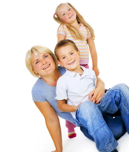 Friska mor med barn ha roligt .happy familj — Stockfoto