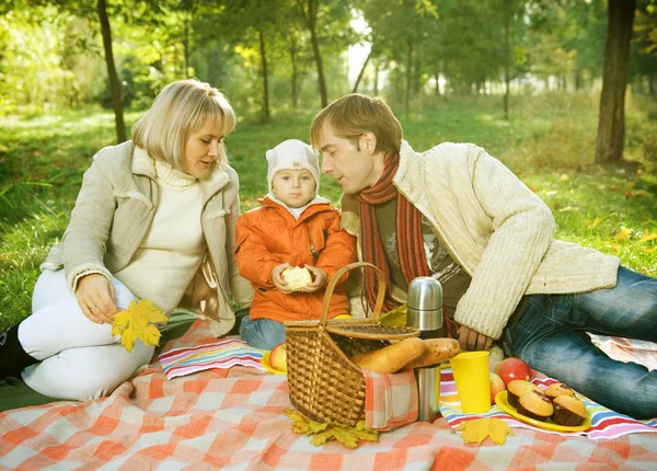 Счастливая семья в парке. Пикник — стоковое фото
