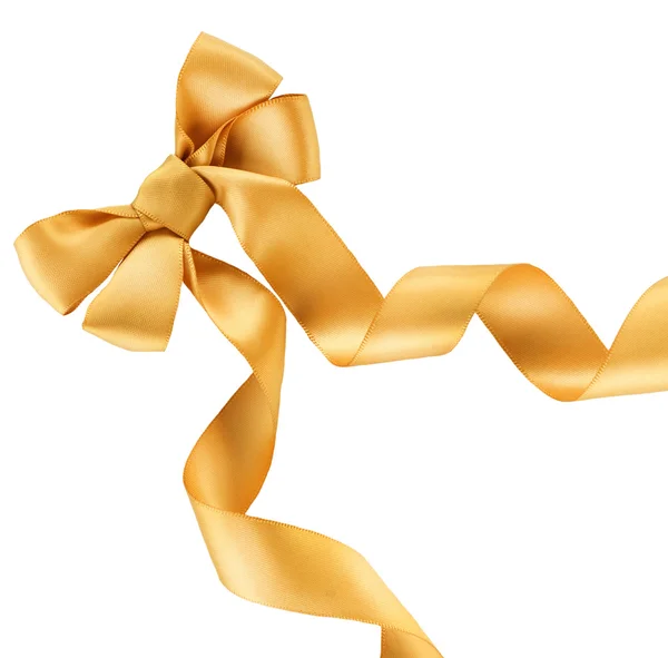 Τόξο. Χρυσή σατέν δώρο τόξο. κορδέλα. απομονωθεί σε λευκό — Φωτογραφία Αρχείου
