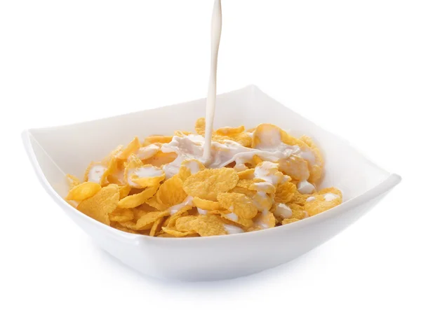 Cornflakes And Pouring Milk — Stock Photo, Image