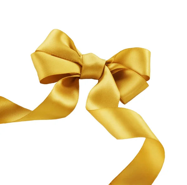 Bow. Golden satin gift bow. Ribbon. Isolated on white — Stock Photo, Image