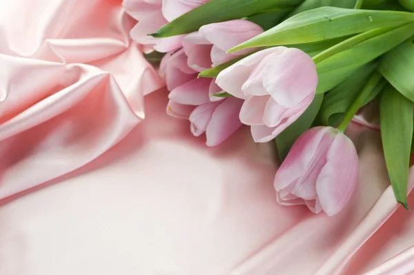 Mooie tulpen en zijde. met kopie ruimte — Stockfoto
