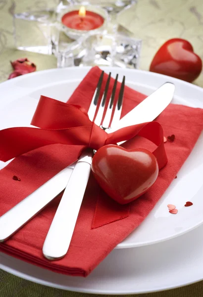 Ρομαντικό δείπνο. Τοποθετήστε ρύθμιση για την ημέρα του Αγίου Βαλεντίνου — Φωτογραφία Αρχείου