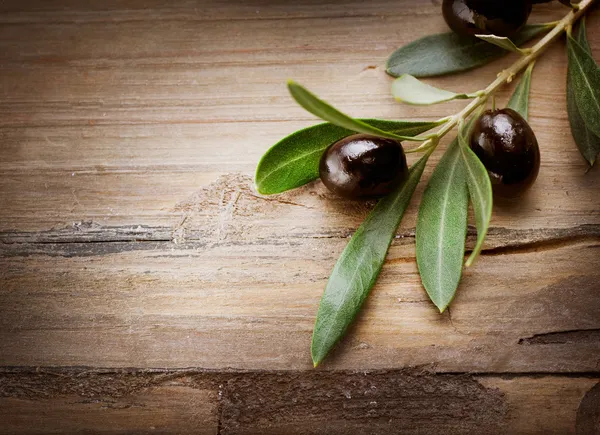 Oliven über Holz Hintergrund — Stockfoto