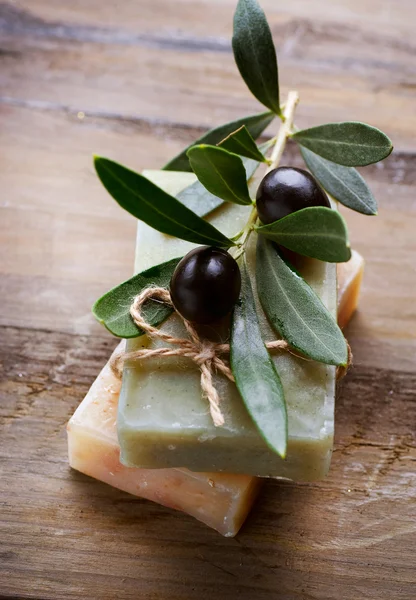 Natural Handmade Soap and Olives — Stock Photo, Image