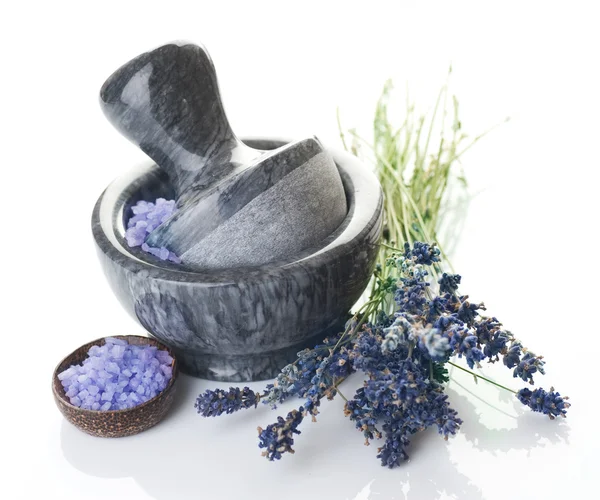 Lavendel och sten mortel — Stockfoto