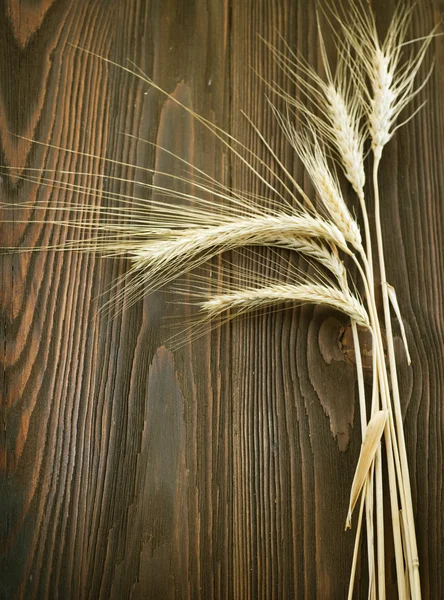 小麦边框接管木制背景 — 图库照片