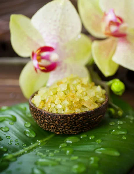 Спа. Ароматная морская соль и орхидея — стоковое фото