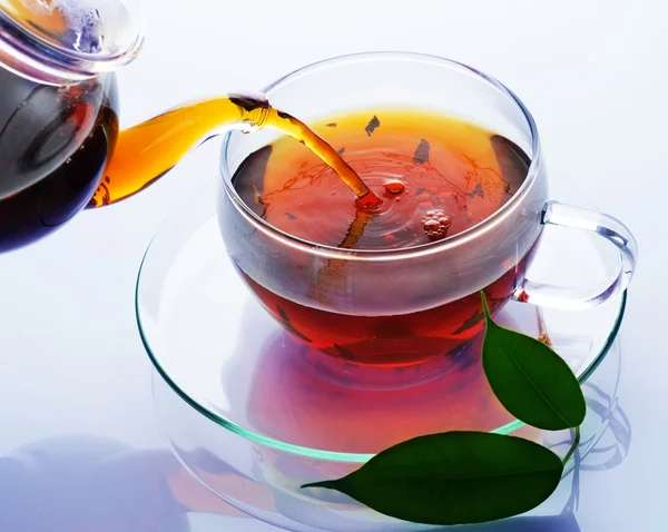 Pouring Healthy Tea Over White — Stock Photo, Image