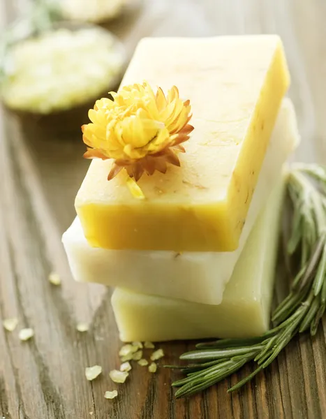 Bar Of Natural Handmade Soap With Herbs — Stock Photo, Image