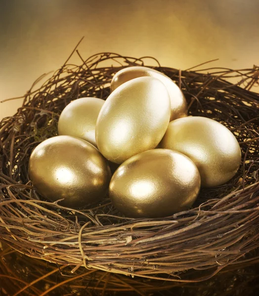 Золоті яйця гніздо — стокове фото