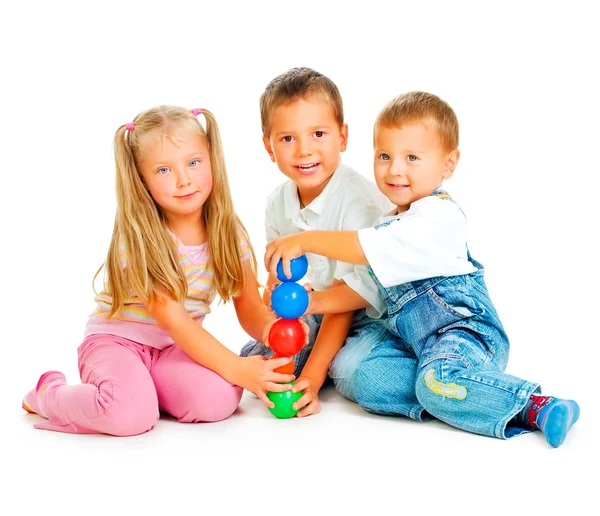 Children playing on the floor.Educational games for kids Stock Photo