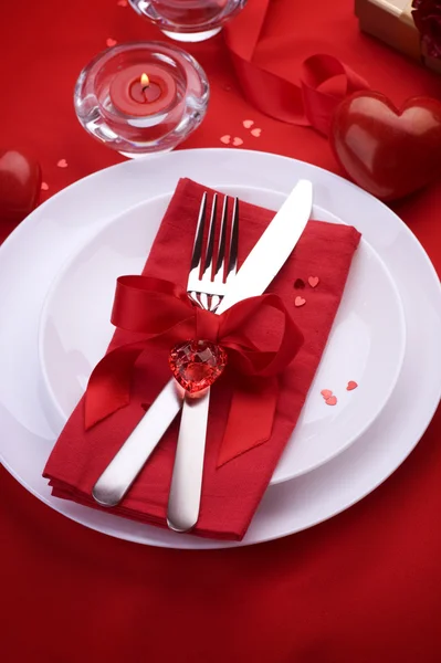 Romantic Dinner. Table place setting for Valentine's Day Stock Photo
