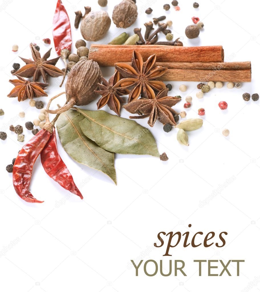 Spices Border. Isolated On White