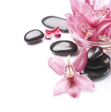 Spa Stones and Orchid flowers over white clipart