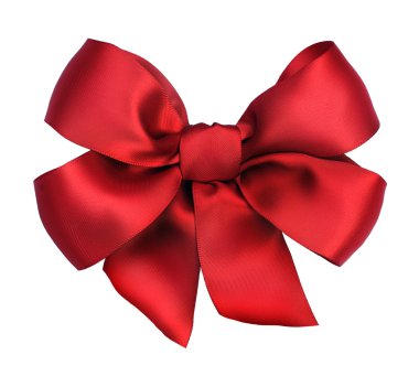 Red satin gift bow. Ribbon. Isolated on white clipart