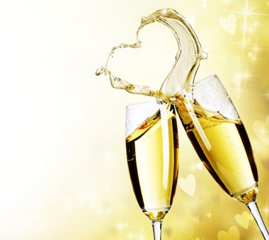 Two Champagne Glasses With Abstract Heart Splash clipart