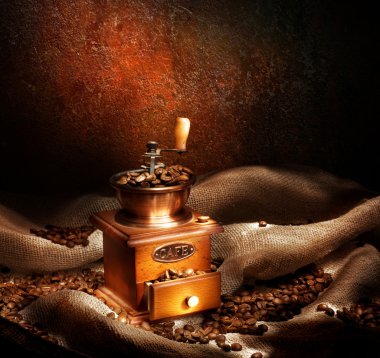 Coffee Grinder And Beans. Vintage Styled clipart