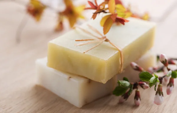 Bar Of Natural Handmade Soap With Herbs — Stock Photo, Image