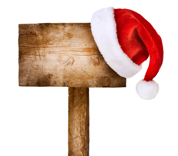 Деревянный знак с Санта шляпа изолированы на белом — стоковое фото