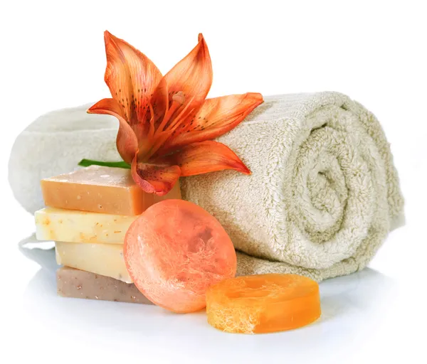 Lázeňské produkty. ručně vyráběné mýdlo — Stock fotografie