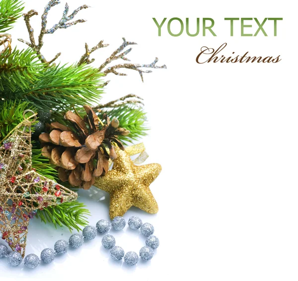 Vánoční dekorace hranice nad bílá — Stock fotografie