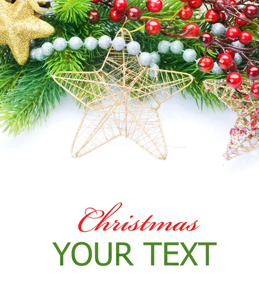 Jul och nyår dekorationer gränsen över vita — Stockfoto