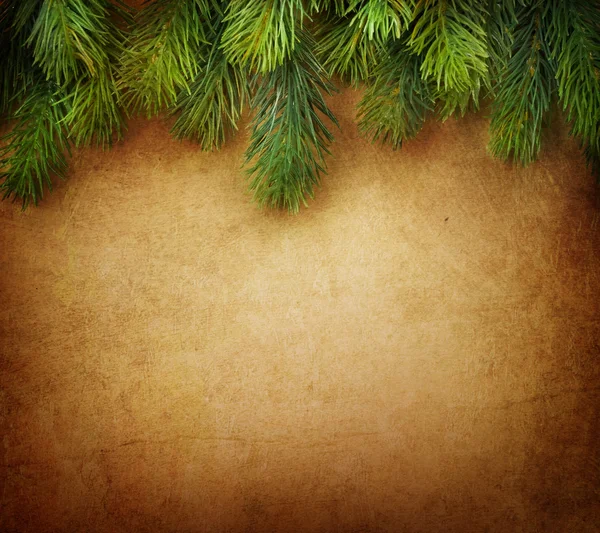 Christmas Fir Tree Border over Vintage background — Φωτογραφία Αρχείου