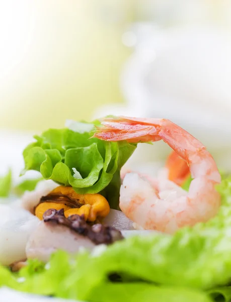 Ensalada de mariscos saludables con camarones, pulpo y mejillones —  Fotos de Stock
