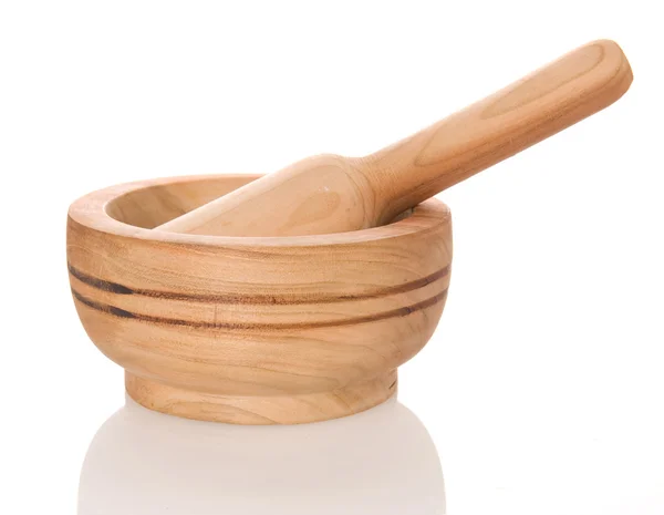 stock image Wooden Mortar With Pestle Over White