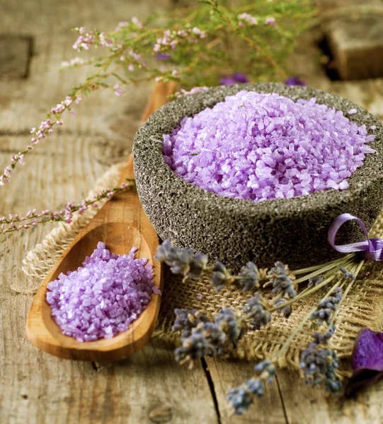Spa Lavender Salt. Aromatherapy — Stock Photo, Image