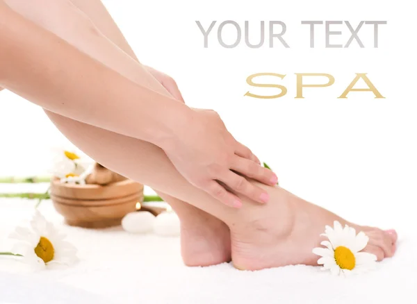Spa Concept. Beautiful Hands And Legs Over White — Stock Photo, Image