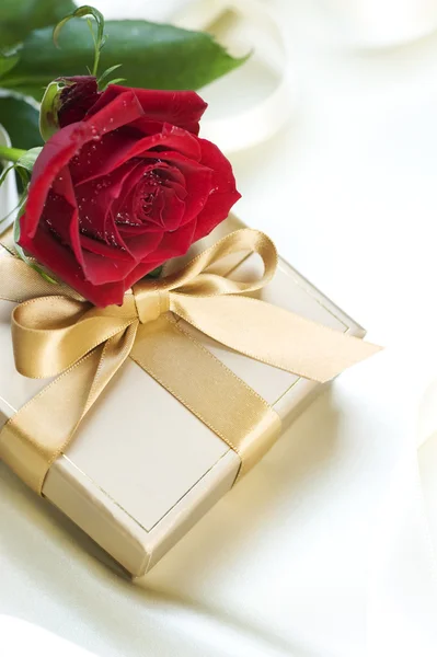 Romantisk gåva och ros — Stockfoto