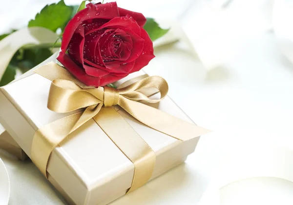 Romantisk gåva och ros — Stockfoto