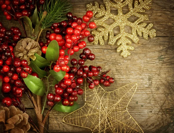 Vánoční vintage dekorace hranice designu přes staré dřevo backgro — Stock fotografie