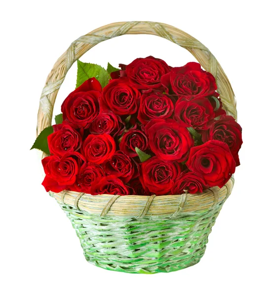 stock image Red Roses.Flowers in the Basket isolated on white.Valentine's Da