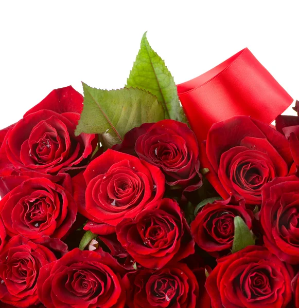 红玫瑰花束边框。鲜花 — 图库照片