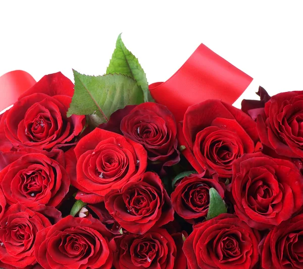 红玫瑰花束边框。鲜花 — 图库照片