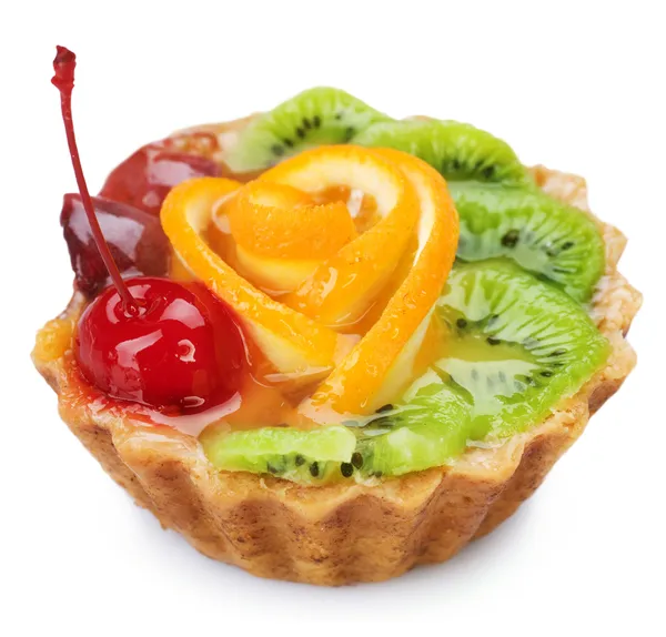 Bolo de frutas sobre branco. Sobremesa saudável — Fotografia de Stock