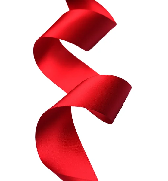 Red satin Ribbon. Isolated on white — Stock Photo, Image
