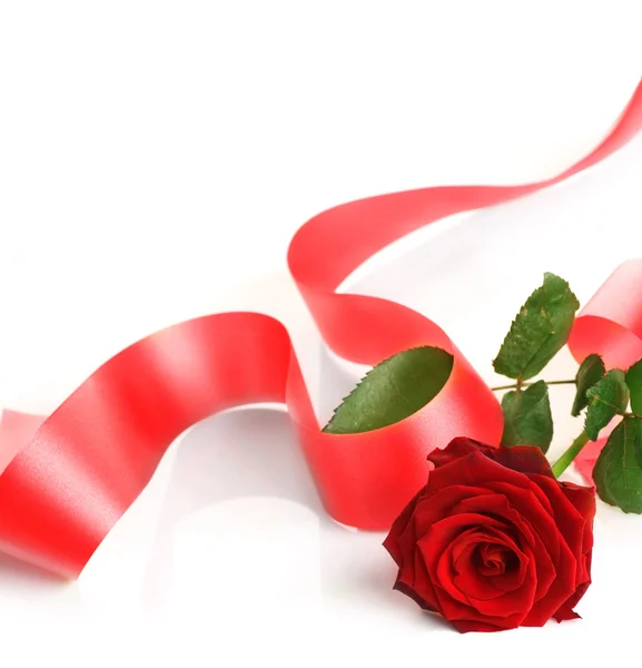 Czerwona róża i wstążki — Zdjęcie stockowe