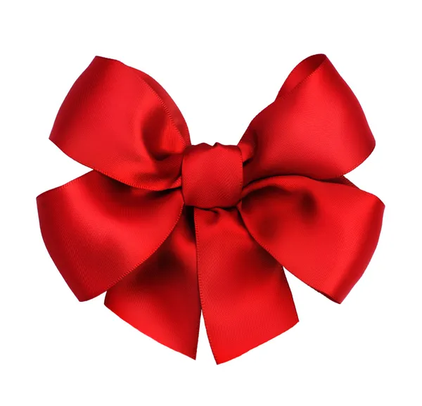 Red Satin Gift Bow. Ribbon. Isolated On White — Stock Photo, Image
